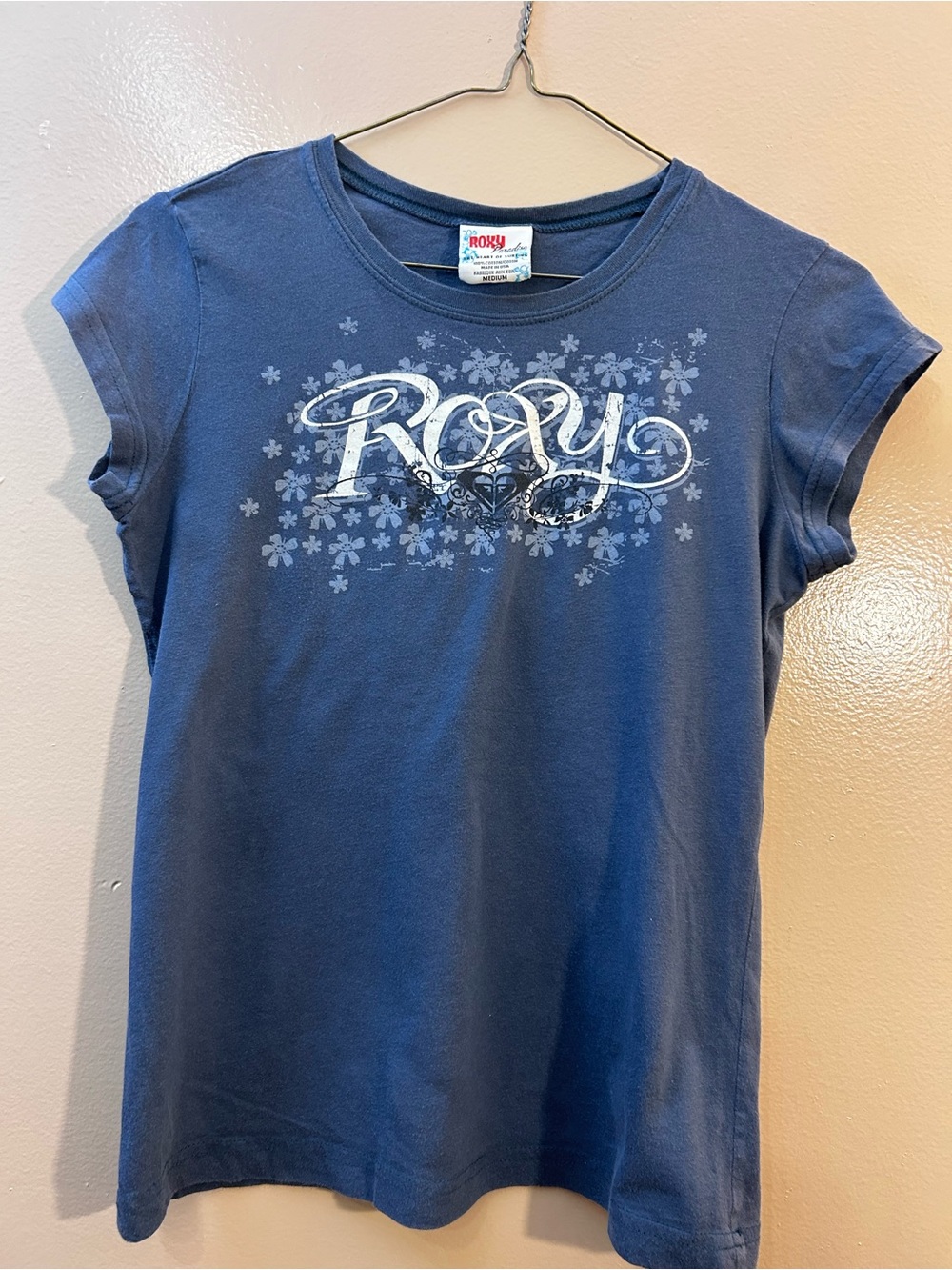 Roxy Navy Blue Floral Script Short Sleeve Tee